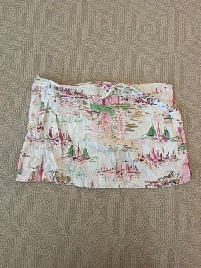J. Crew White Mini Skirt with Pink and Green Sailboat Print